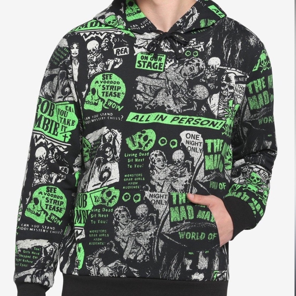 Rob Zombie Skeleton Girls Graphic Black and Green Hoodie